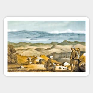 Blue sky with mountains and farmers Magnet